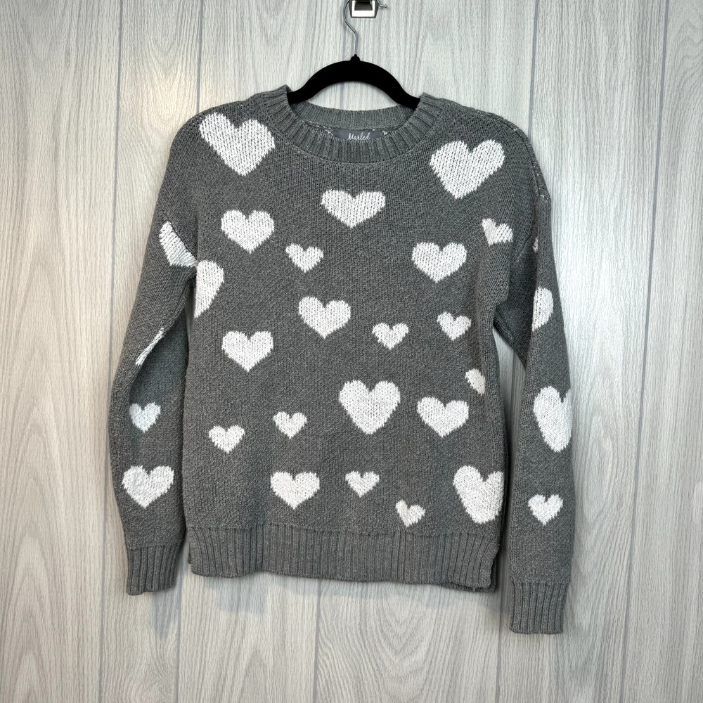 Marled Reunited LT Heather Gray/Ivory Hearts Size XS